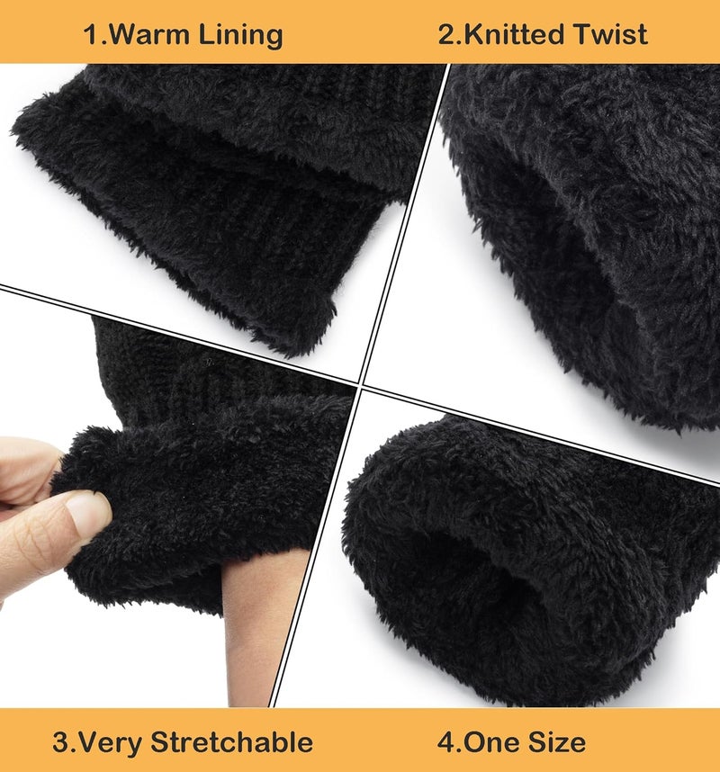 Eohak Winter Warm Mittens for Women - Knit Gloves Soft Wool Thick Fleece Lining Mittens - Image 3